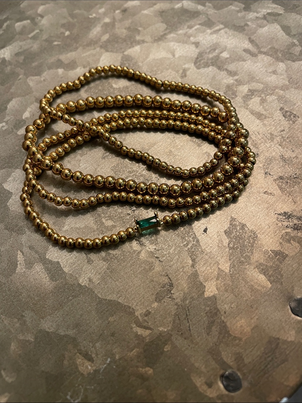 Gold Beaded Bracelets with Emerald Accent for August Birthstone